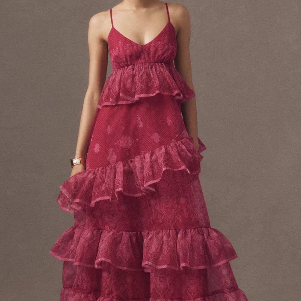 Anthropologie Let Me Be Sleeveless Sheer Tiered Midi Dress